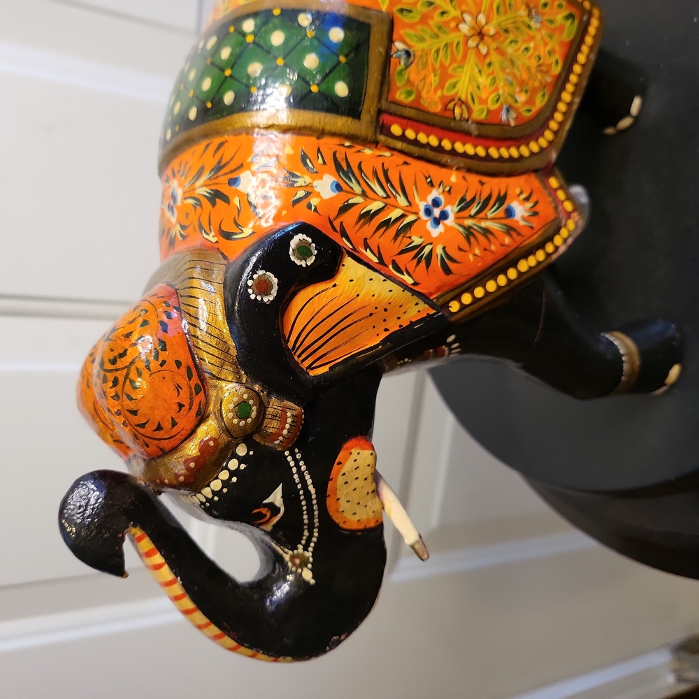 Vintage Asian Hand Painted Wooden Elephant - Picture 8 of 12